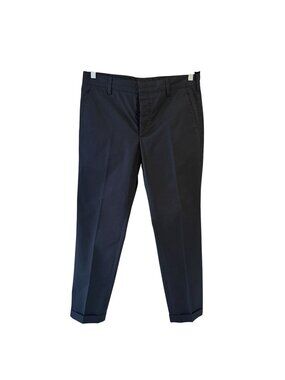 Prada Mens Navy Blue Cotton Slim Fit Flat Front Trousers Pants Size 46